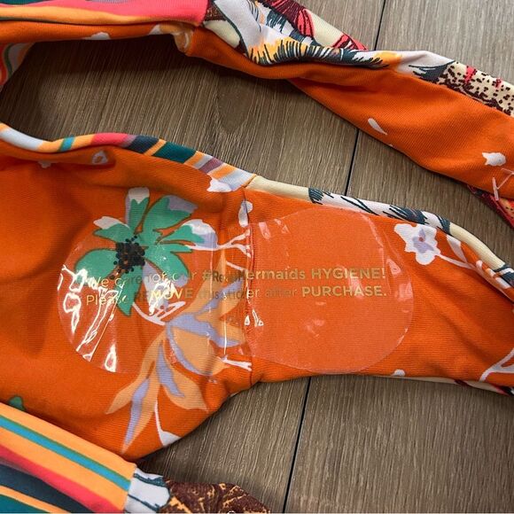 Maaji Floral Orange Stripe Reversible Classic Fit Bikini Bottom Size XL - Picture 6 of 8